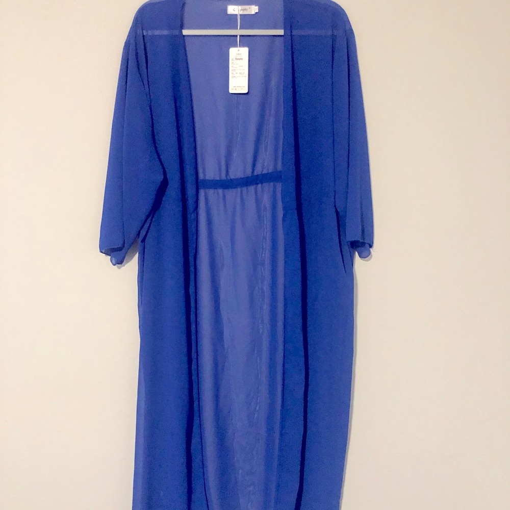 NWT blue sheer robe Swimsuit coverup